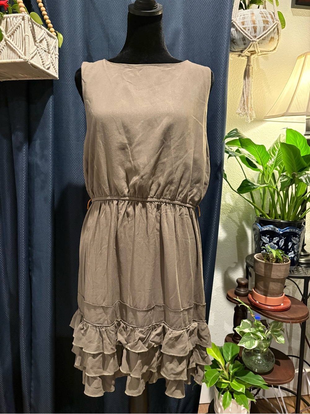 Jodi Kristopher Military Green Ruffle Hem Sleeveless Mini  Dress